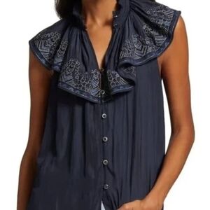 Ramy Brook Blue Ruffled Bib Collar Blouse
